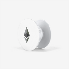 Load image into Gallery viewer, White Ethereum Popsockets With Black and Grey Ethereum Logo Front View