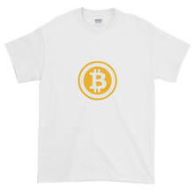 Load image into Gallery viewer, White Short Sleeve T-Shirt with White and Orange Bitcoin Logo