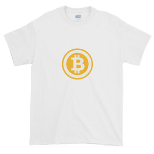 White Short Sleeve T-Shirt with White and Orange Bitcoin Logo