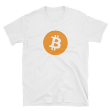 Load image into Gallery viewer, White Short Sleeve T-Shirt with Orange Bitcoin Logo