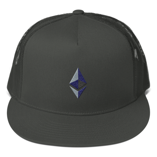 Charcoal Grey Cotton Mesh Snapback With Embroidered Ethereum Diamond