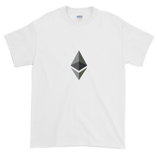 White Short Sleeve T-Shirt With Black and Grey Ethereum Diamond