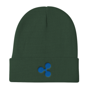 Forest Green Beanie With Embroidered Blue Ripple Logo
