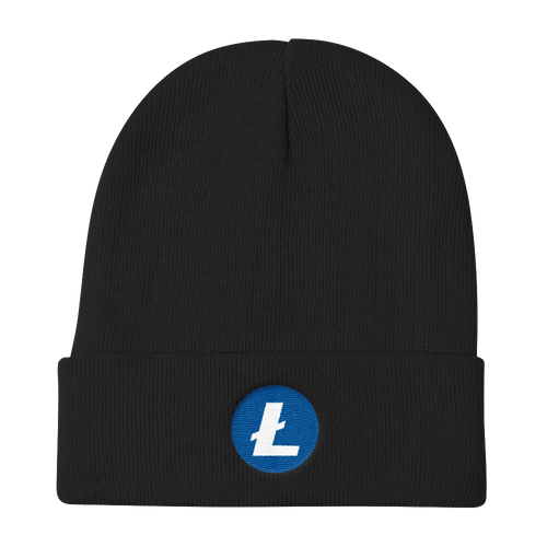 Black Beanie With Embroidered White and Blue Litecoin Logo