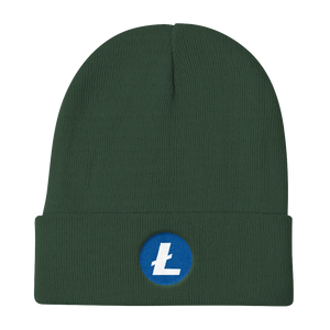 Forest Green Beanie With Embroidered White and Blue Litecoin Logo