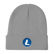 Load image into Gallery viewer, Grey Beanie With Embroidered White and Blue Litecoin Logo