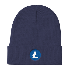 Navy Blue Beanie With Embroidered White and Blue Litecoin Logo