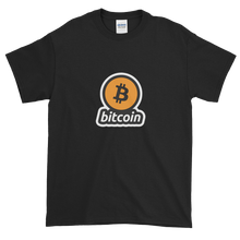 Load image into Gallery viewer, Black Short Sleeve T-Shirt with Black and Orange Bitcoin Logo