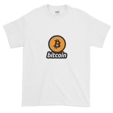 Load image into Gallery viewer, White Short Sleeve T-Shirt with Black and Orange Bitcoin Logo