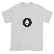 Load image into Gallery viewer, Ash Short Sleeve T-Shirt With White Ethereum Diamond and Black Circle Background