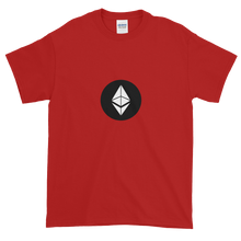 Load image into Gallery viewer, Red Short Sleeve T-Shirt With White Ethereum Diamond and Black Circle Background