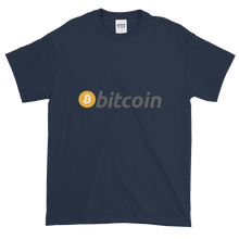 Load image into Gallery viewer, Navy Blue Short Sleeve T-Shirt with White, Orange, and Grey Bitcoin Logo