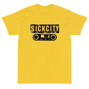 Yellow Short Sleeve T-Shirt with Sick City Cassette Tape Logo On The Front