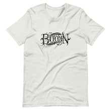 Load image into Gallery viewer, Grey Short Sleeve T-Shirt With Black Bitcoin Design By Instiller