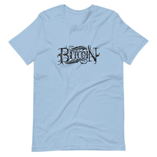 Load image into Gallery viewer, Baby Blue Short Sleeve T-Shirt With Black Bitcoin Design By Instiller