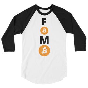 Black and White 3/4 Sleeve Baseball Style Bitcoin FOMO T Shirt