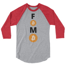 Load image into Gallery viewer, Red and Grey 3/4 Sleeve Baseball Style Bitcoin FOMO T Shirt