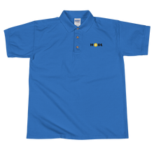 Load image into Gallery viewer, Blue Short Sleeve Polo Shirt With Krypto Threadz Bitcoin HODL Logo