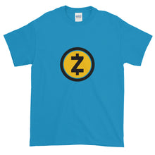 Load image into Gallery viewer, Sapphire Blue Short Sleeve T Shirt With Yellow and Black ZCash Logo