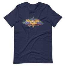Load image into Gallery viewer, Navy Blue Short Sleeve T-Shirt With Bitcoin Design in Graffiti