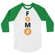 Load image into Gallery viewer, Green and White 3/4 Sleeve Baseball Style Bitcoin FOMO T Shirt