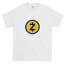 Load image into Gallery viewer, White Short Sleeve T Shirt With Yellow and Black ZCash Logo