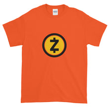 Load image into Gallery viewer, Orange Short Sleeve T Shirt With Yellow and Black ZCash Logo