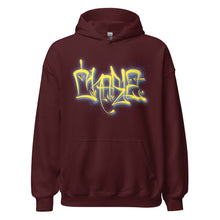 Load image into Gallery viewer, Maroon Hoodie with Charlz tag in yellow and blue