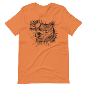 Burnt Orange Short Sleeve T-Shirt With Dogecoin Dog in Scribble Art