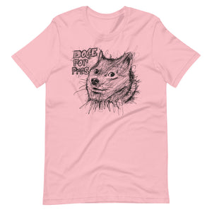 Pink Short Sleeve T-Shirt With Dogecoin Dog in Scribble Art