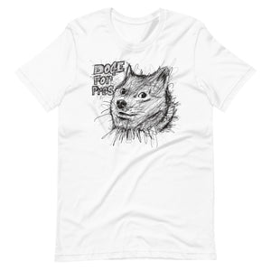 White Short Sleeve T-Shirt With Dogecoin Dog in Scribble Art