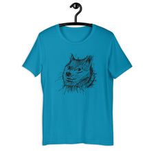 Load image into Gallery viewer, Aqua Blue Short Sleeve T-Shirt With Doge Dog on front in Scribble design