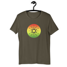 Load image into Gallery viewer, Army Green Short Sleeve T-Shirt With Red, Yellow, And Green Cardano Starburst