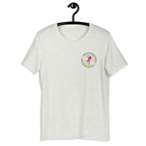 Ash Short Sleeve T-Shirt with silver Stripper Coin logo design on left front breast