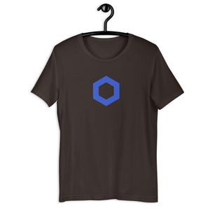Brown Short Sleeve Chainlink T-Shirt With Blue Chainlink Logo on Front