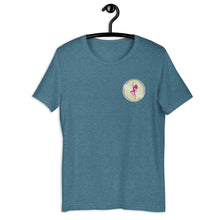 Load image into Gallery viewer, Deep Teal Short Sleeve T-Shirt with silver Stripper Coin logo design on left front breast