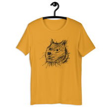 Load image into Gallery viewer, Mustard Short Sleeve T-Shirt With Doge Dog on front in Scribble design