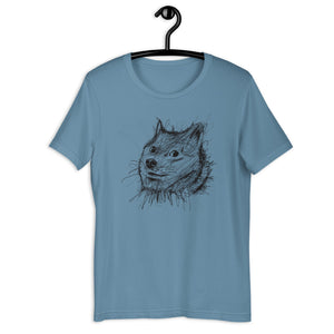 Steel Blue Short Sleeve T-Shirt With Doge Dog on front in Scribble design