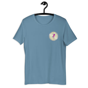 Steel Blue Short Sleeve T-Shirt with silver Stripper Coin logo design on left front breast