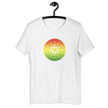 Load image into Gallery viewer, White Short Sleeve T-Shirt With Red, Yellow, And Green Cardano Starburst