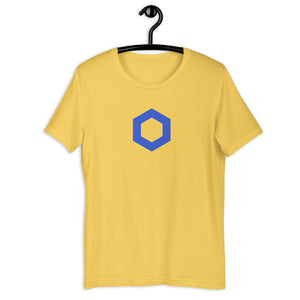 Yellow Short Sleeve Chainlink T-Shirt With Blue Chainlink Logo on Front