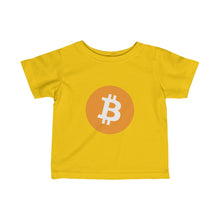 Load image into Gallery viewer, Infants Yellow TShirt With Orange and White Bitcoin Logo