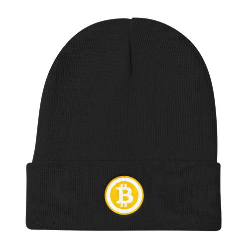 Black Beanie With Embroidered White and Orange Bitcoin Logo