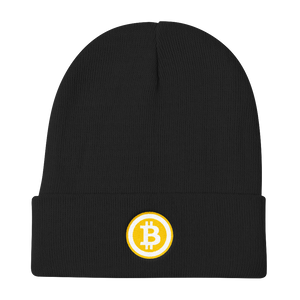Black Beanie With Embroidered White and Orange Bitcoin Logo