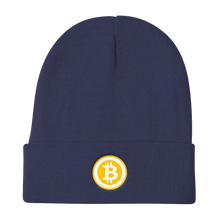 Load image into Gallery viewer, Navy Blue Beanie With Embroidered White and Orange Bitcoin Logo