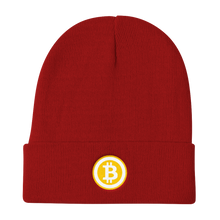 Load image into Gallery viewer, Red Beanie With Embroidered White and Orange Bitcoin Logo
