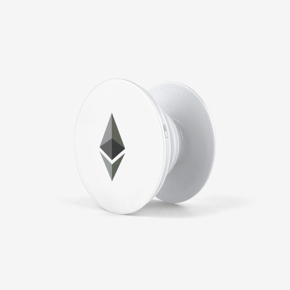 White Ethereum Popsockets With Black and Grey Ethereum Logo Front View