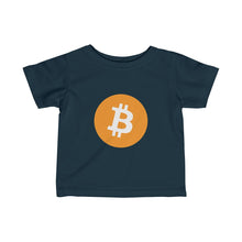 Load image into Gallery viewer, Infants Navy Blue TShirt With Orange and White Bitcoin Logo