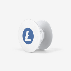 White Litecoin Popsocket With White And Blue Litecoin Logo Side View