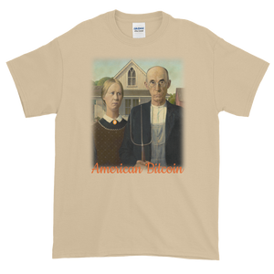 Sand Short Sleeve T-Shirt With American Bitcoin Design